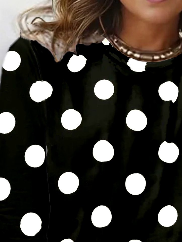 Women's Long Sleeve Tee T-shirt Spring/Fall Polka Dots Jersey Crew Neck Daily Going Out Casual Top