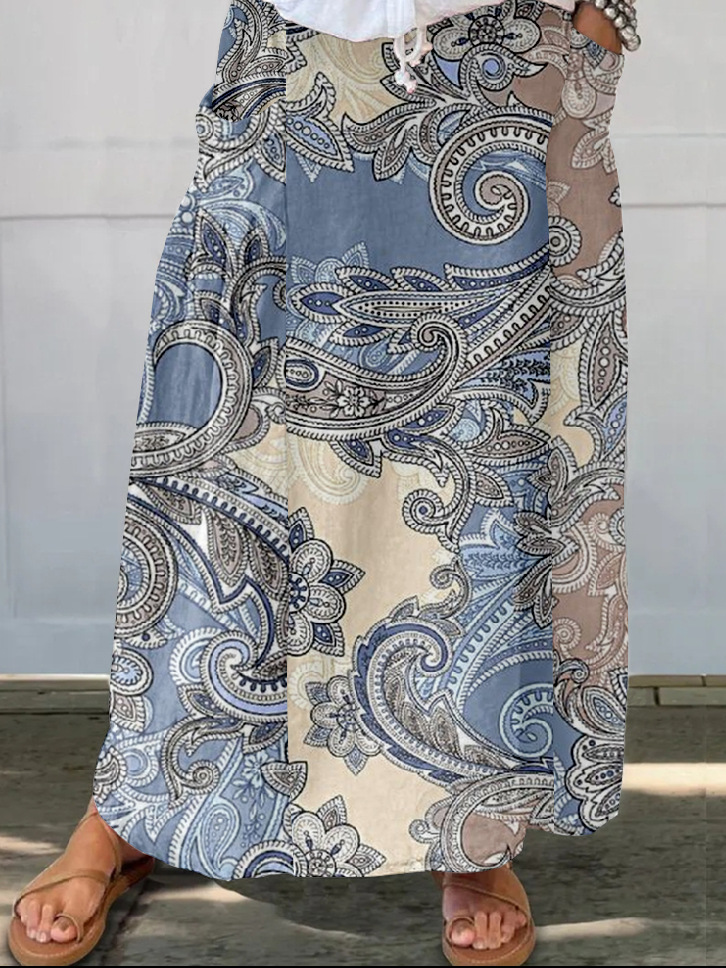 Women's Vintage Paisley Umbrella Spring/Fall Linen Skirt