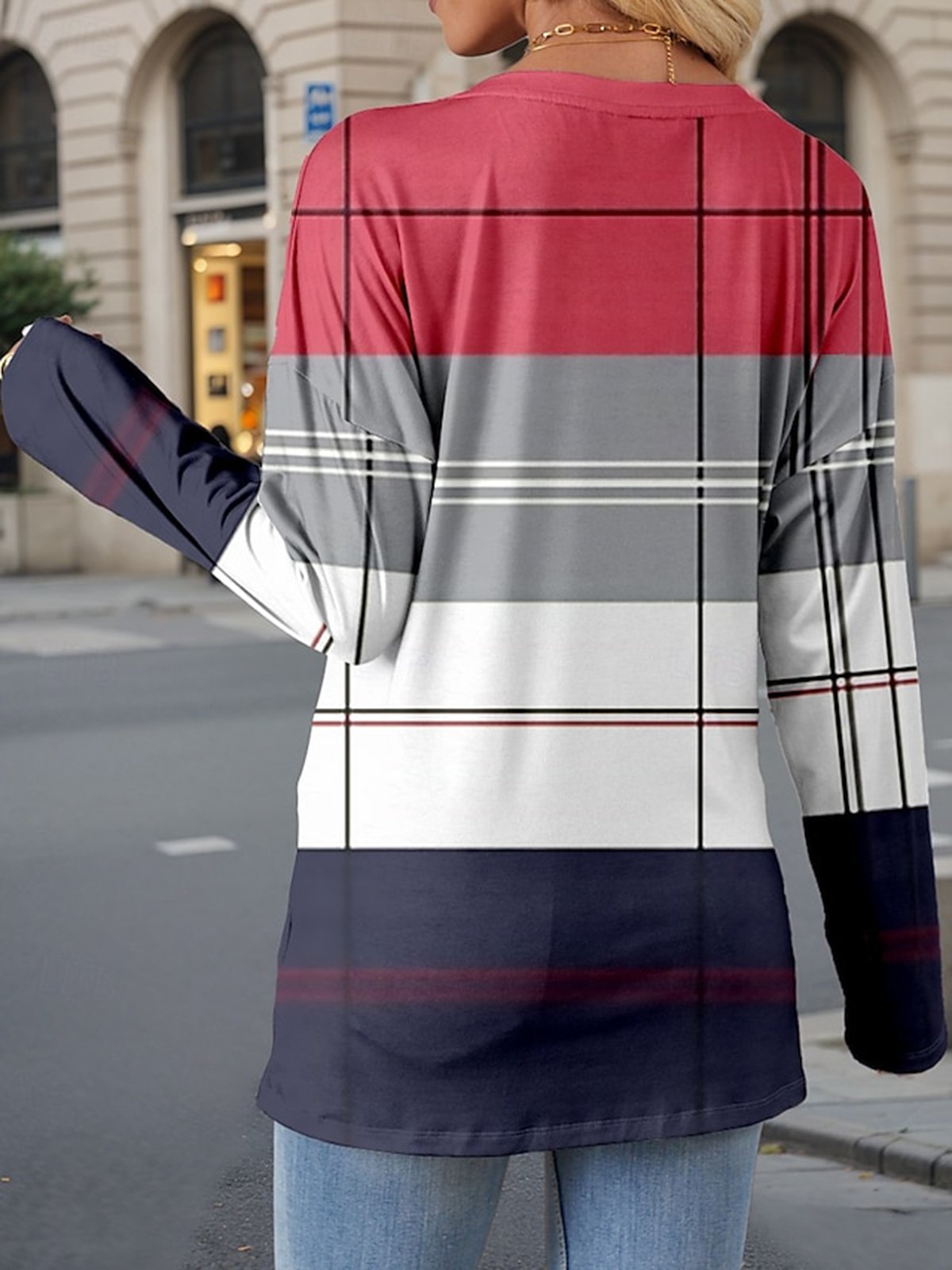 Women's Long Sleeve Tee T-shirt Spring/Fall Striped Jersey V Neck Daily Going Out Casual Top