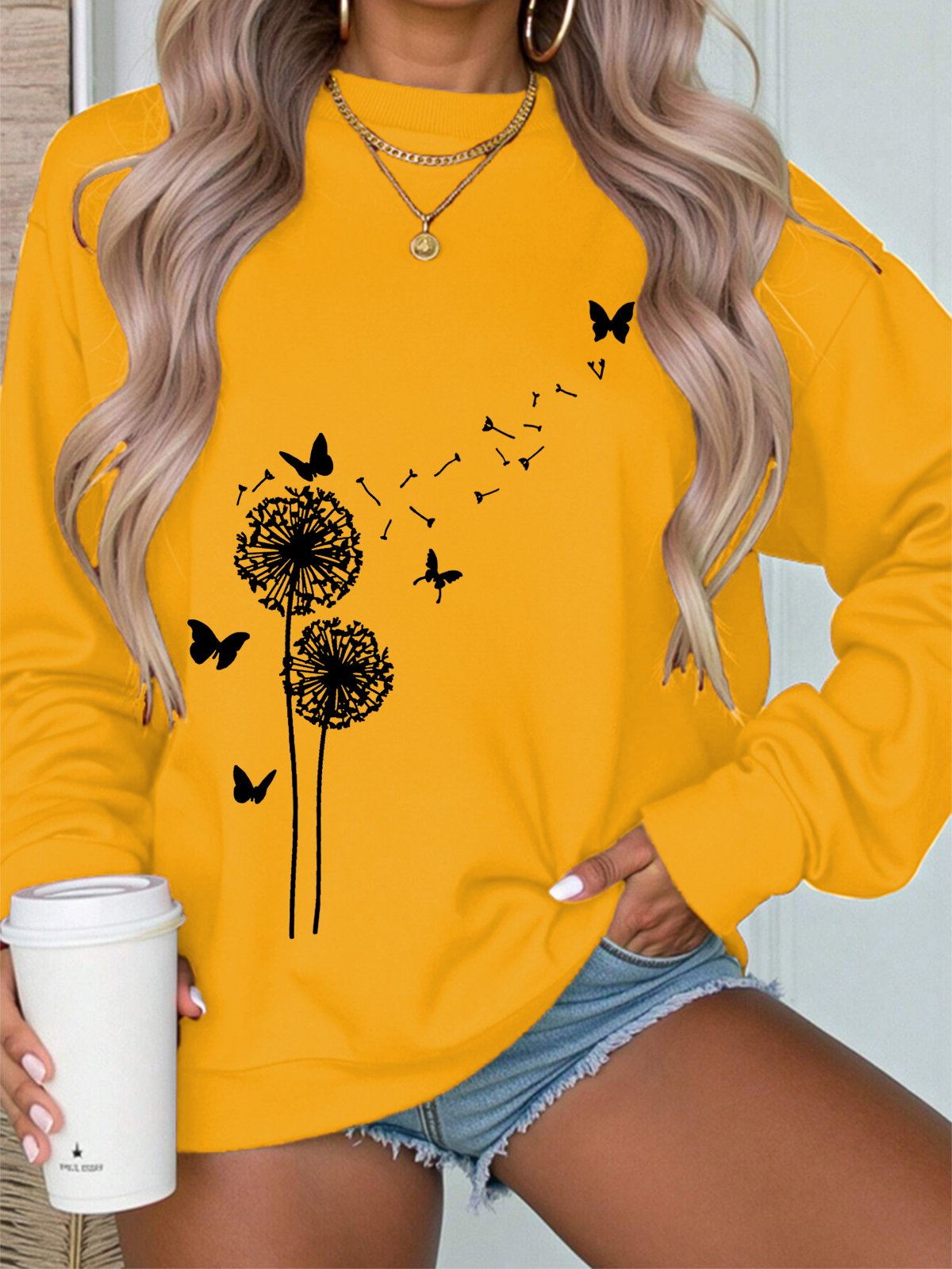 Women's Crew Neck Botanical Pattern Casual Spring/Fall Long Sleeve Sweatshirt