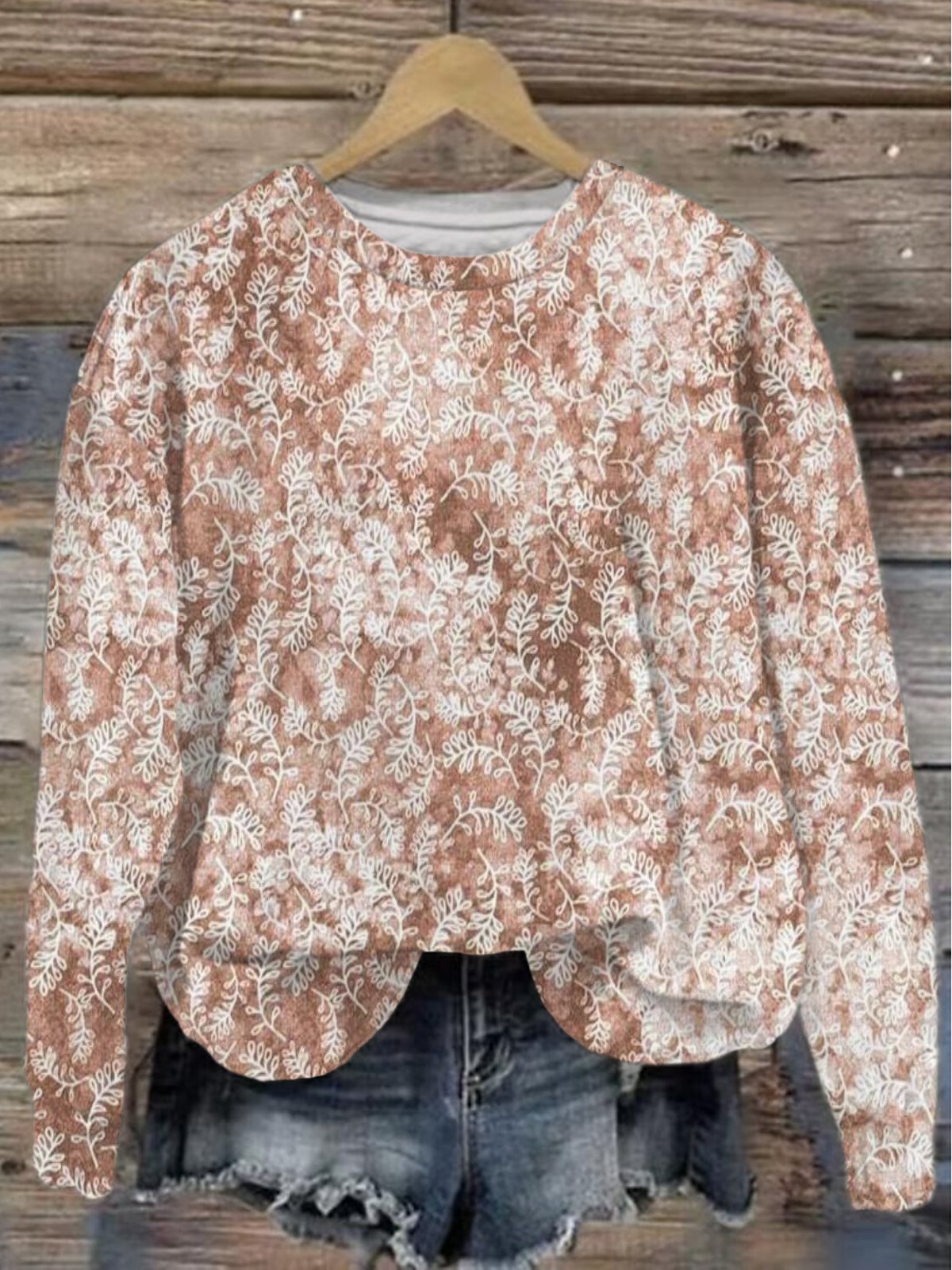 Women's Crew Neck Plants Casual Spring/Fall Cotton Long Sleeve Sweatshirt