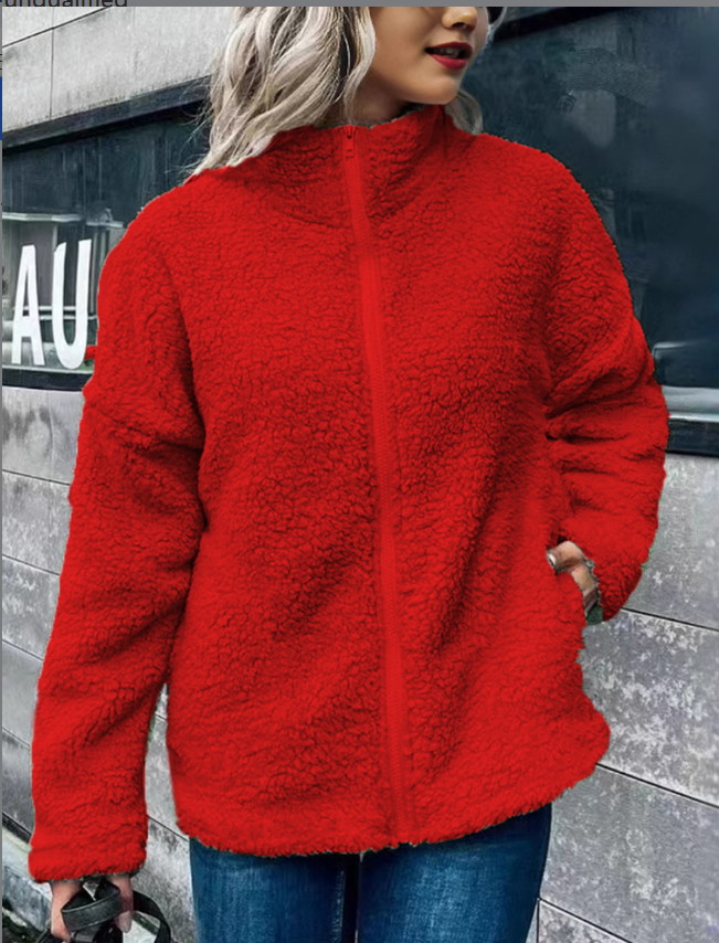 Women's Autumn Outerwear Casual Fluff/Granular Fleece Fabric Plain Long Sleeve Jacket