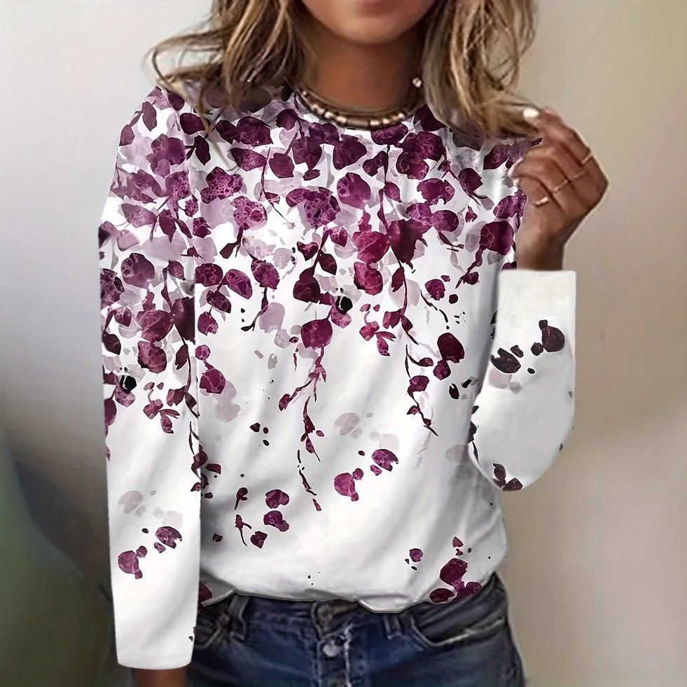 Women's Long Sleeve Tee T-shirt Spring/Fall Floral Jersey Crew Neck Daily Going Out Casual Top