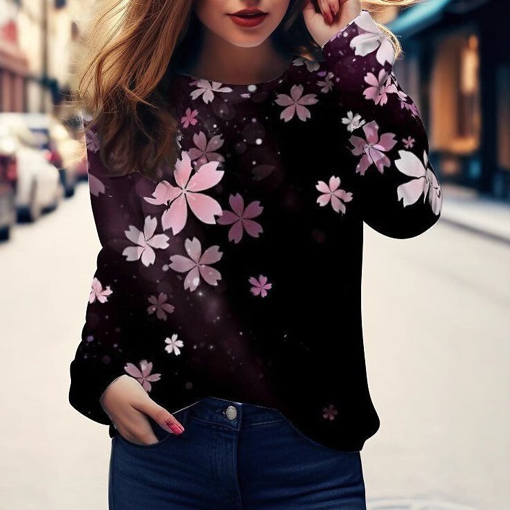 Women's Long Sleeve Tee T-shirt Spring/Fall Floral Jersey Crew Neck Daily Going Out Casual Top