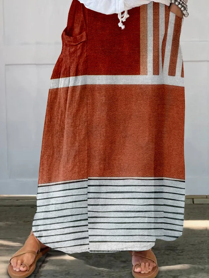 Women's Vintage Striped Umbrella Spring/Fall Linen Skirt