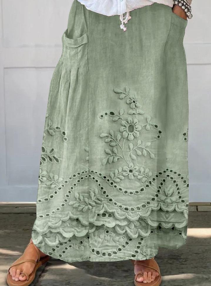 Women's Vintage 3D Printing Umbrella Spring/Fall Linen Skirt