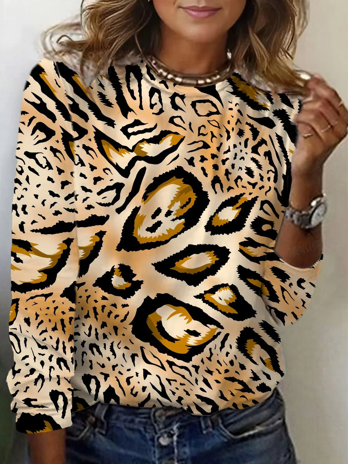 Women's Long Sleeve Tee T-shirt Spring/Fall Leopard Jersey Crew Neck Daily Going Out Casual Top