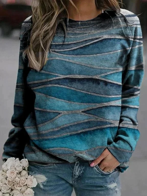 Women's Crew Neck Abstract Casual Spring/Fall Cotton Long Sleeve Sweatshirt