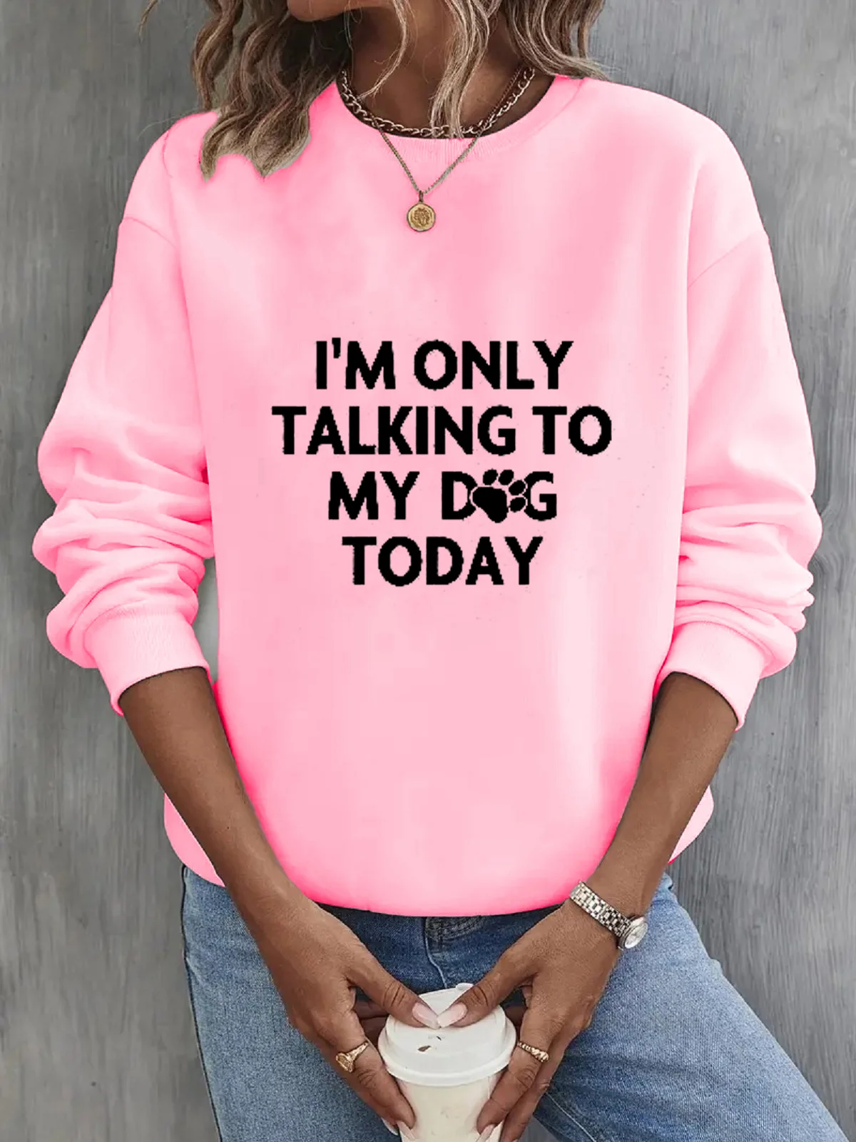 Women's Crew Neck Text Letters Casual Spring/Fall Long Sleeve Sweatshirt