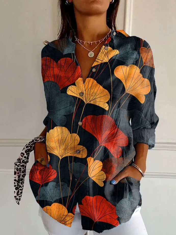 Women's Long Sleeve Shirt Spring/Fall Abstract Shirt Collar Daily Going Out Casual Floral Top