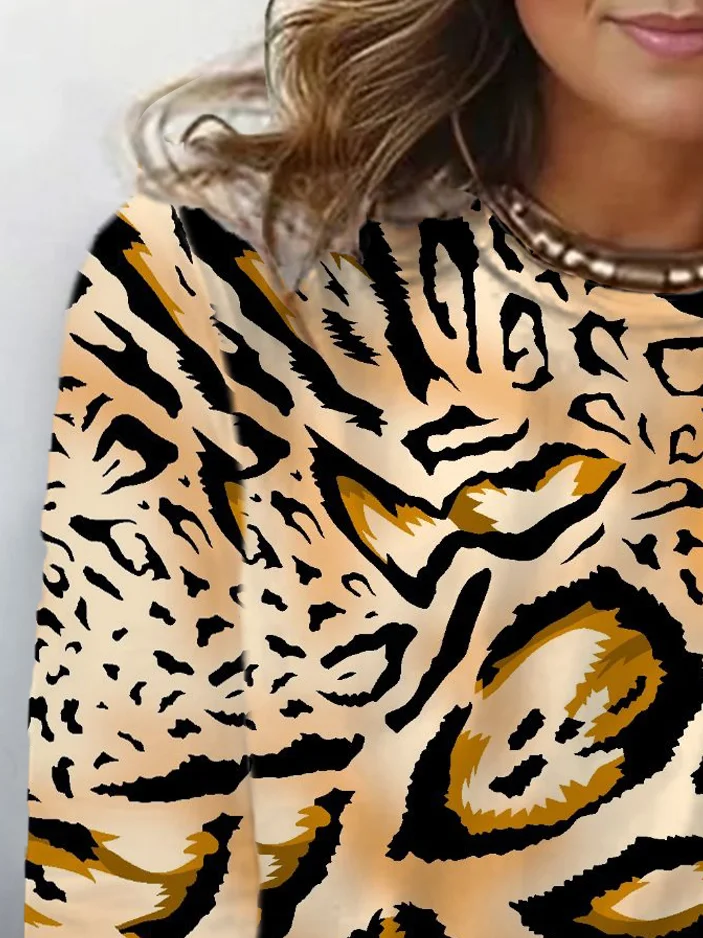 Women's Long Sleeve Tee T-shirt Spring/Fall Leopard Jersey Crew Neck Daily Going Out Casual Top