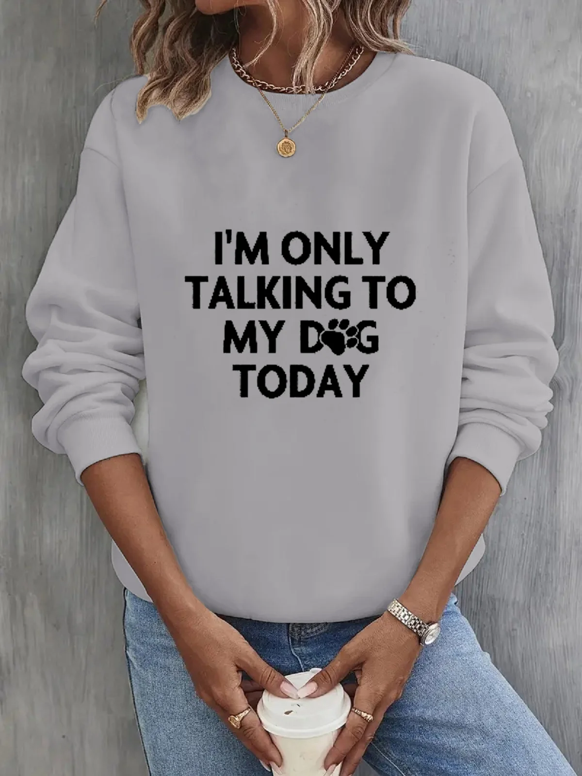 Women's Crew Neck Text Letters Casual Spring/Fall Long Sleeve Sweatshirt