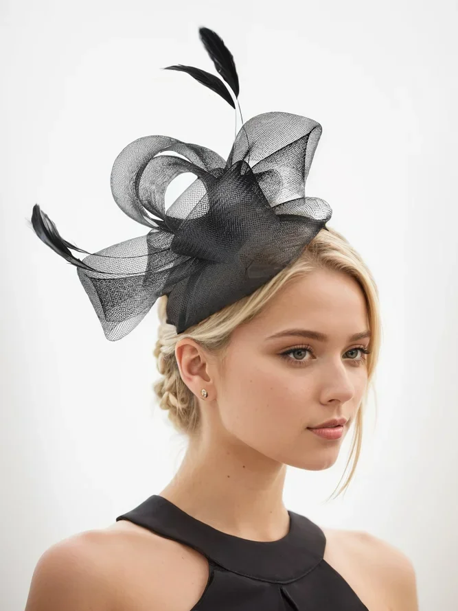 Women's Elegant Feather Mesh Headdress Hat