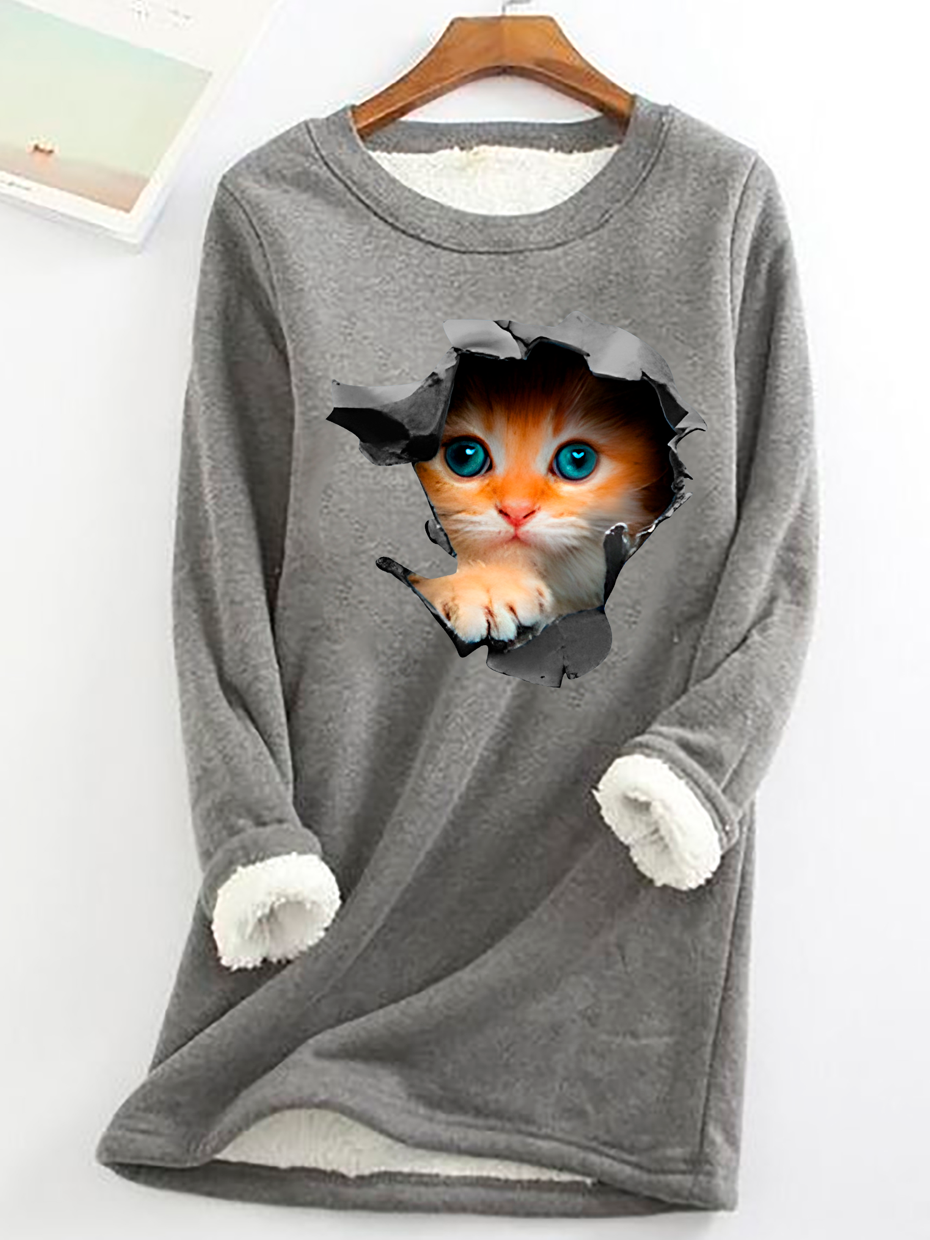 Women's Crew Neck Cat Casual Spring/Fall Long Sleeve Sweatshirt