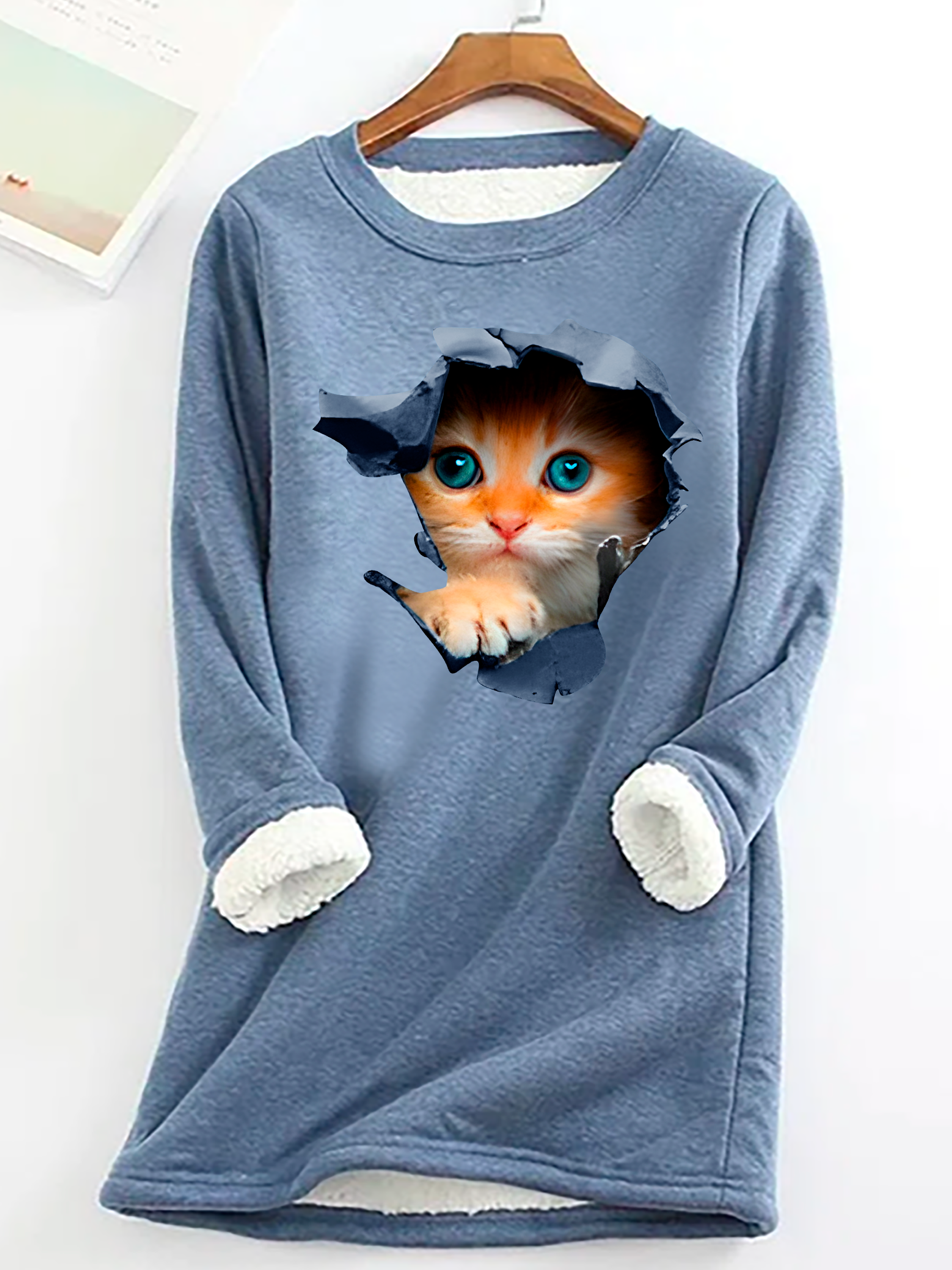 Women's Crew Neck Cat Casual Spring/Fall Long Sleeve Sweatshirt