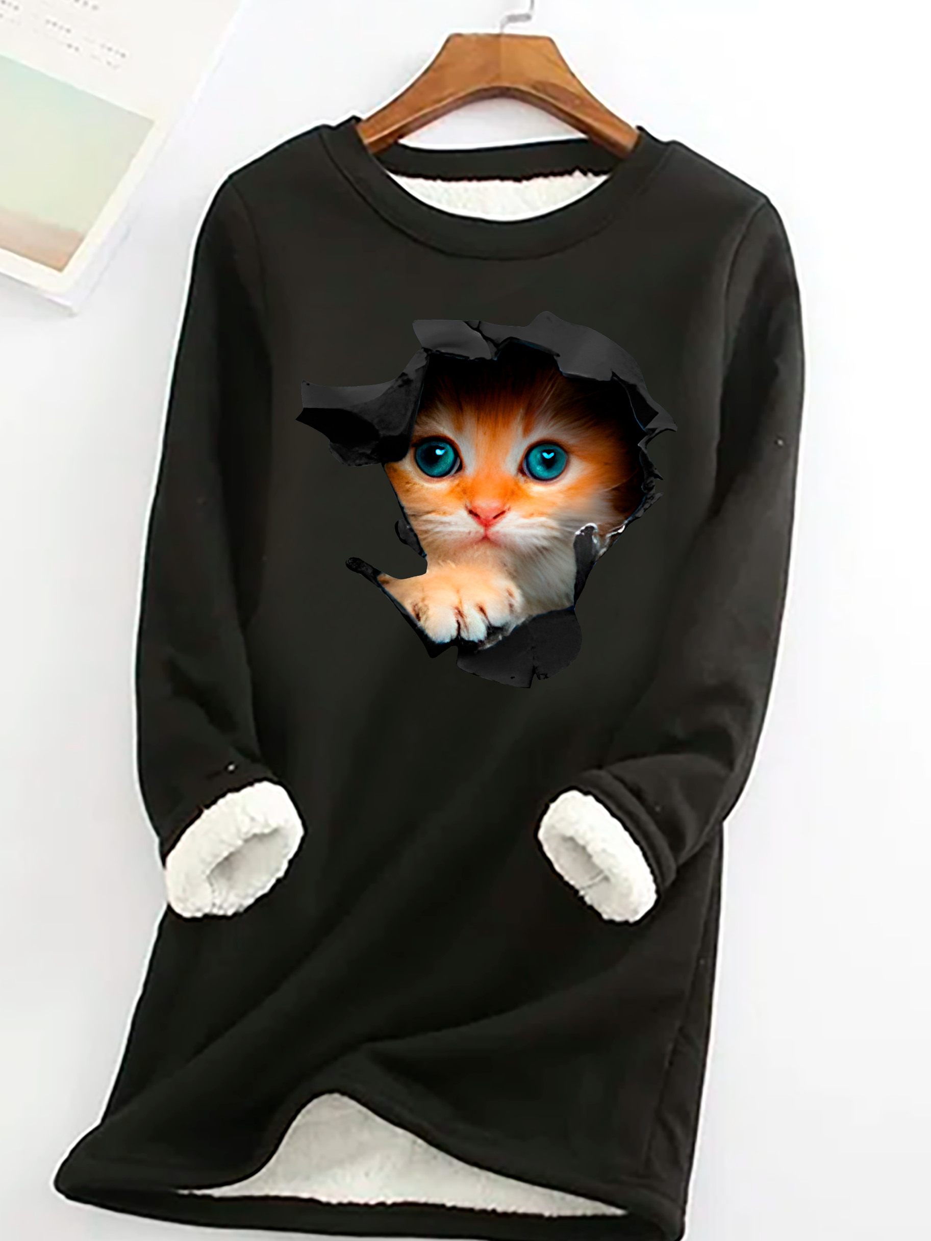 Women's Crew Neck Cat Casual Spring/Fall Long Sleeve Sweatshirt