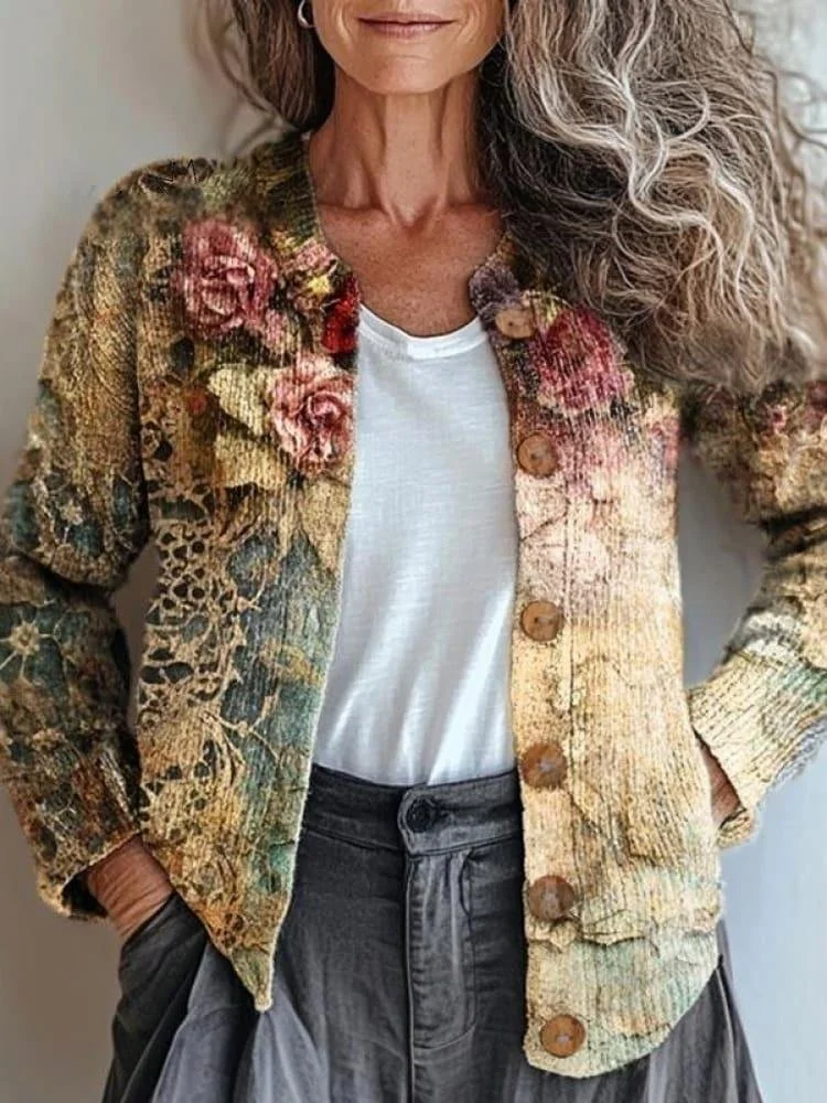 Women's Vintage Spring/Fall Gradient Pattern Knitted Cardigan