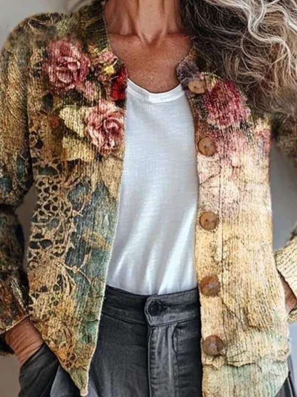 Women's Vintage Spring/Fall Gradient Pattern Knitted Cardigan