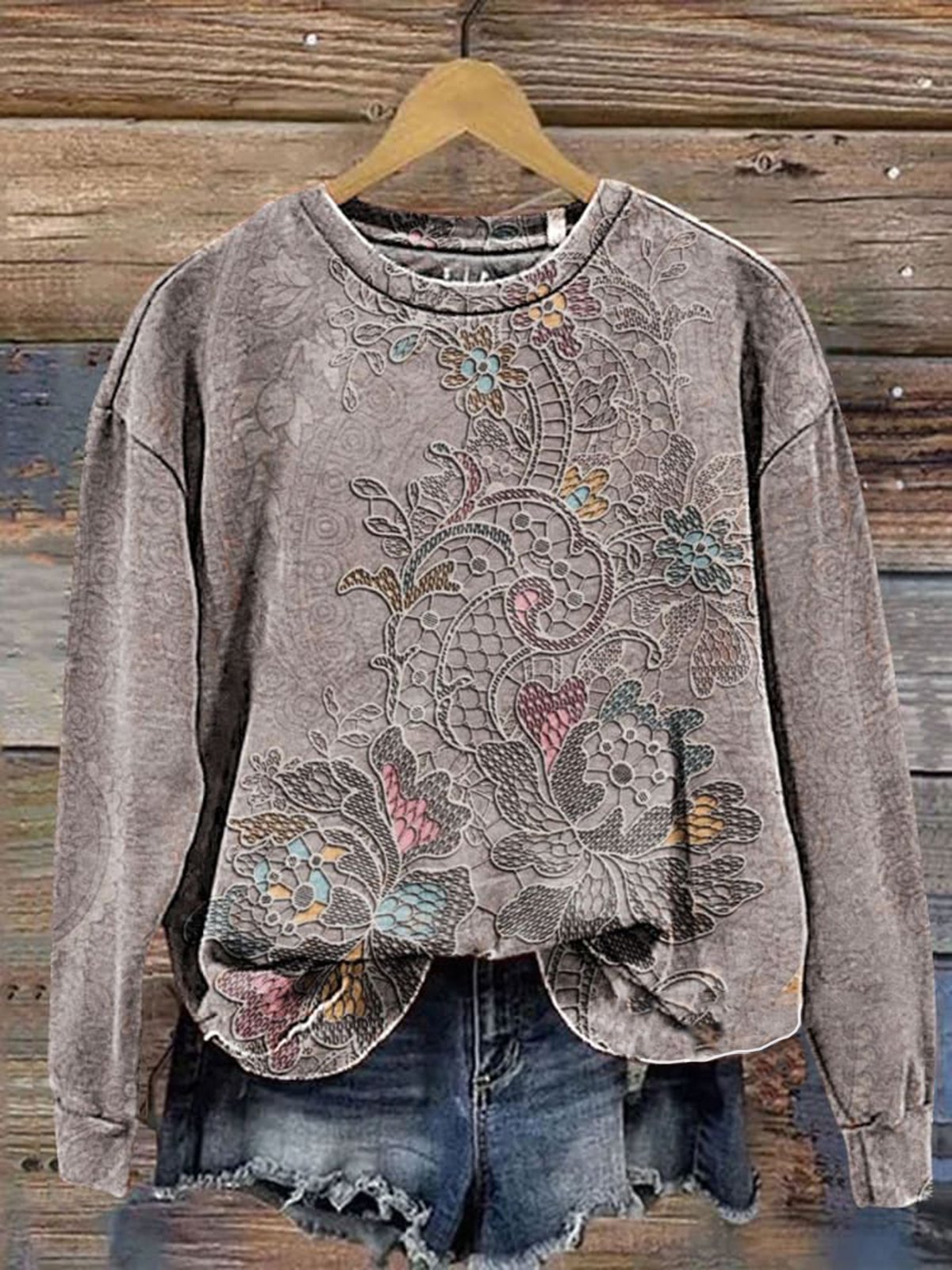 Women's Crew Neck Floral Casual Spring/Fall Long Sleeve Sweatshirt