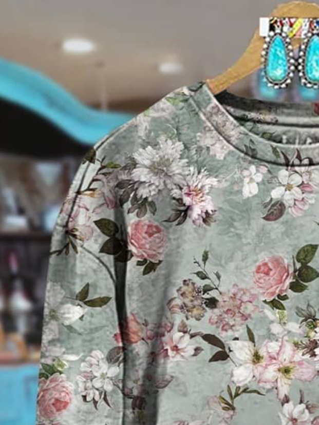 Women's Crew Neck Floral Casual Spring/Fall Long Sleeve Sweatshirt