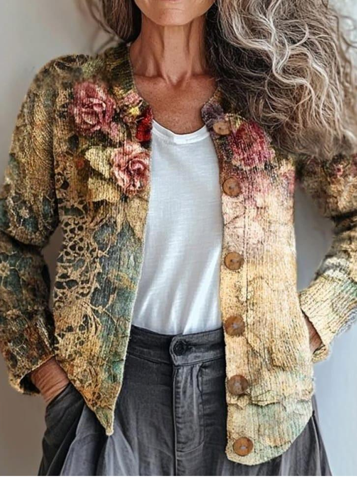 Women's Vintage Spring/Fall Gradient Pattern Knitted Cardigan