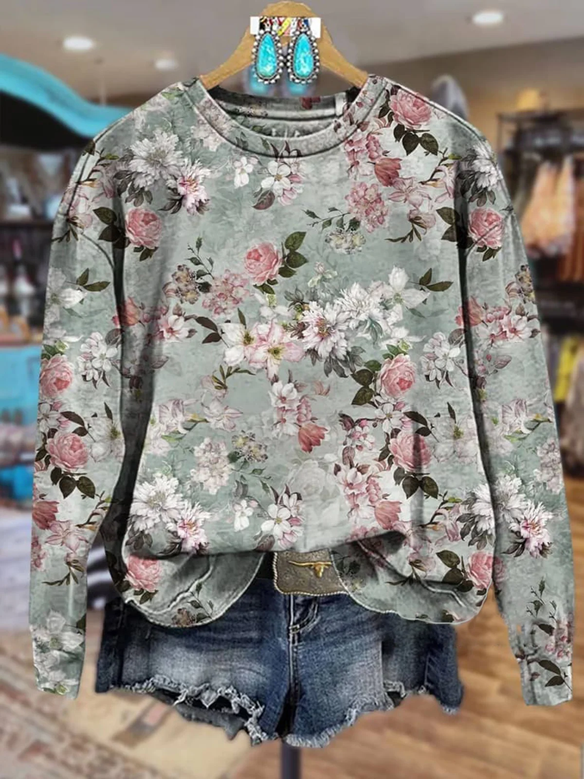 Women's Crew Neck Floral Casual Spring/Fall Long Sleeve Sweatshirt