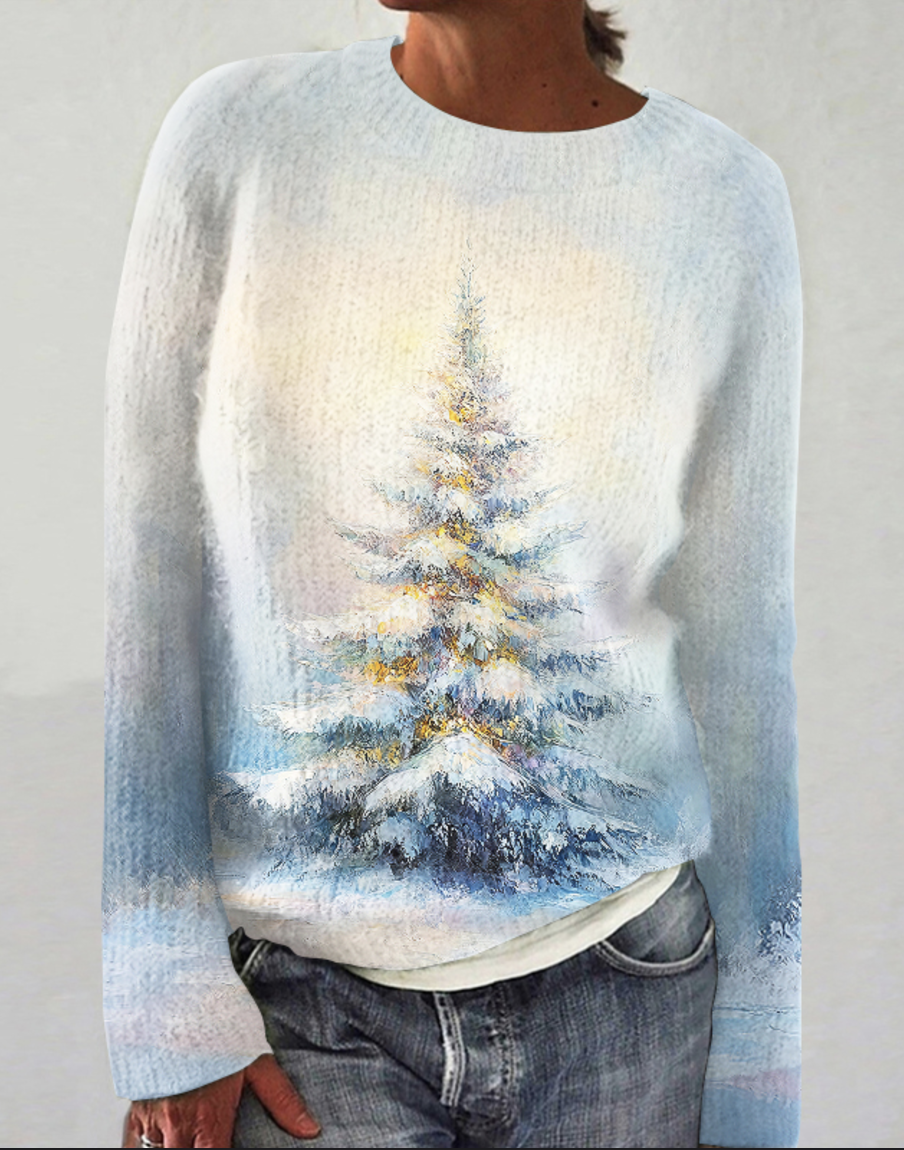 Women's Christmas Tree Holiday Crew Neck Knitted Sweaters