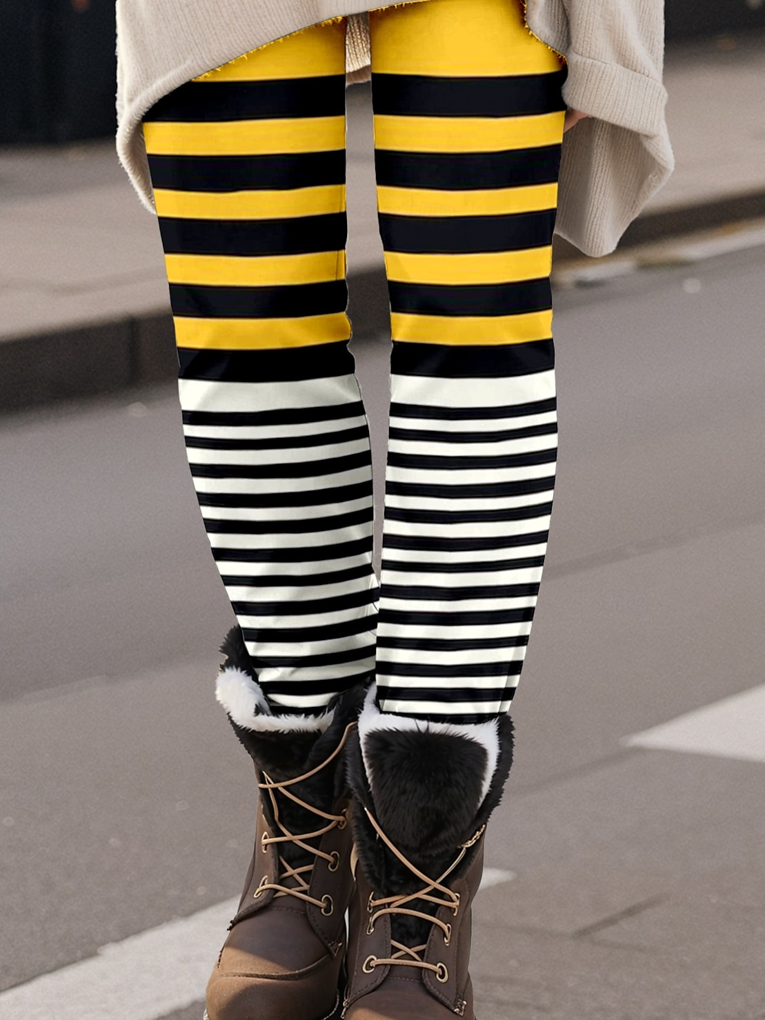 Women's Casual Striped Jersey All Season Long Leggings