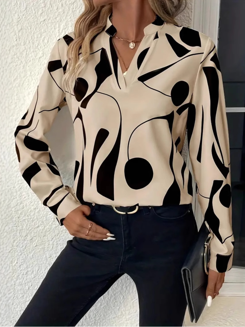 Women's Long Sleeve Blouse Spring/Fall Abstract V Neck Daily Going Out Casual Top