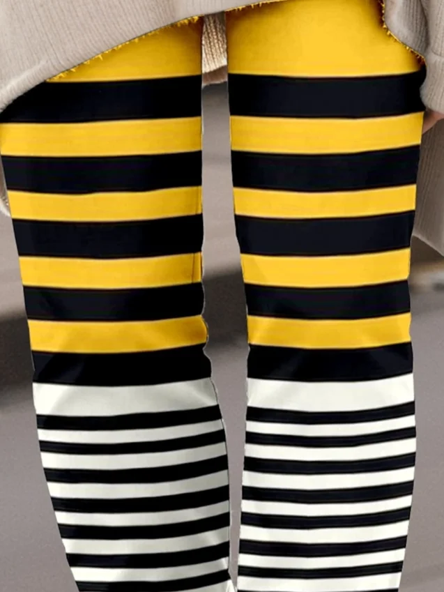 Women's Casual Striped Jersey All Season Long Leggings