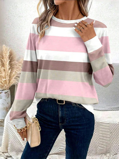 Women's Long Sleeve Tee T-shirt Spring/Fall Striped Jersey Crew Neck Daily Going Out Casual Top