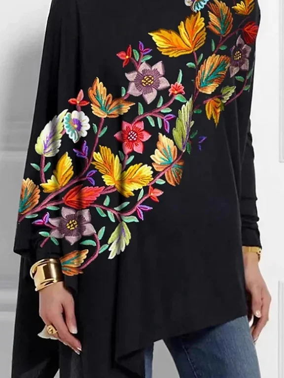 Women's Long Sleeve Blouse Spring/Fall Floral Jersey Crew Neck Daily Going Out Casual Top