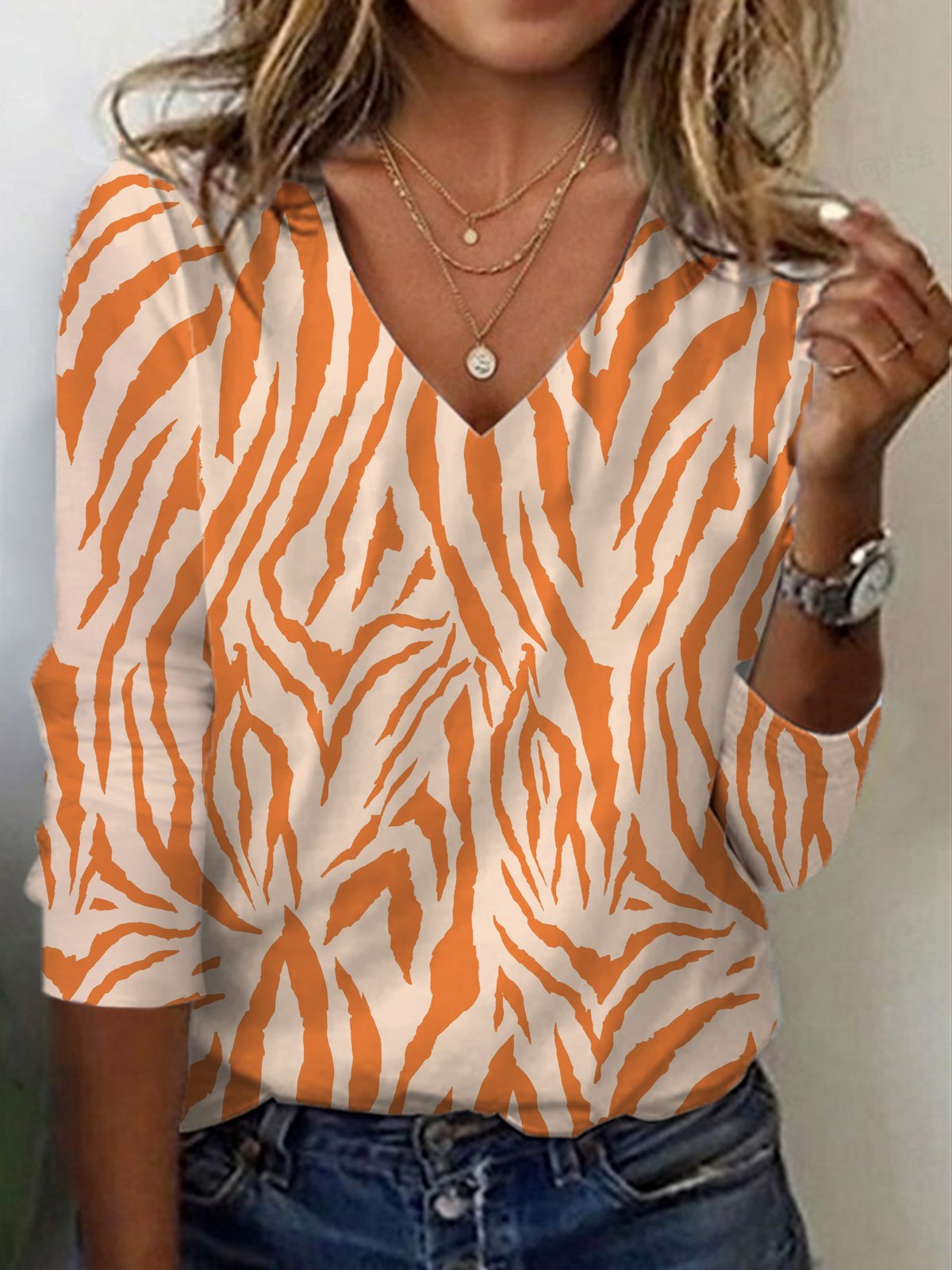 Women's Long Sleeve Tee T-shirt Spring/Fall Zebra Jersey V Neck Daily Going Out Casual Top