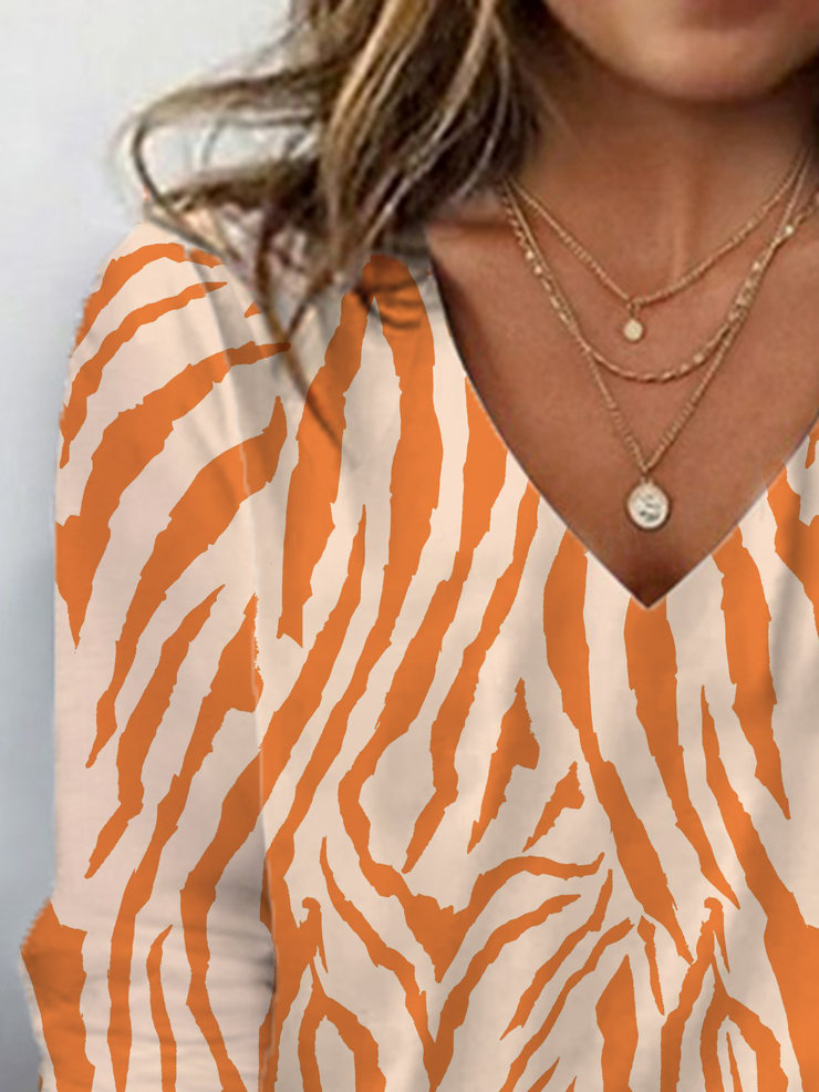 Women's Long Sleeve Tee T-shirt Spring/Fall Zebra Jersey V Neck Daily Going Out Casual Top