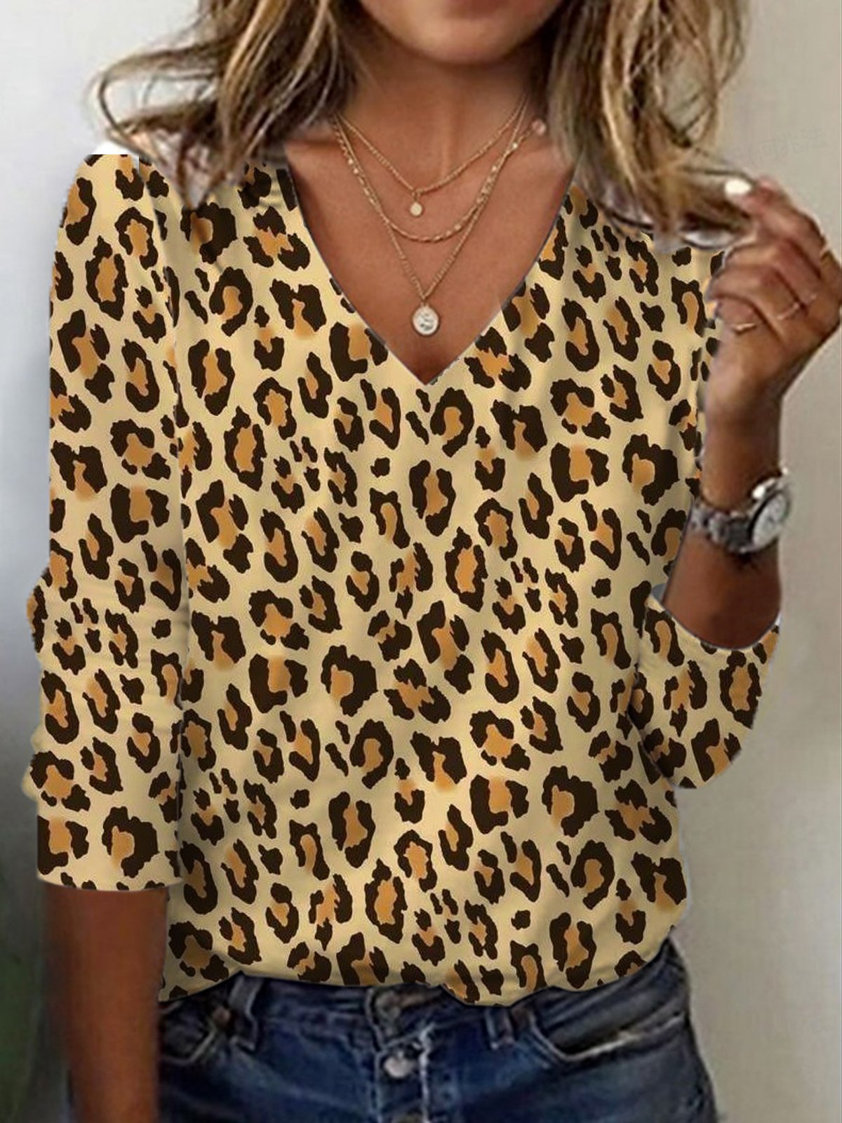 Women's Long Sleeve Tee T-shirt Spring/Fall Leopard Jersey V Neck Daily Going Out Casual Top