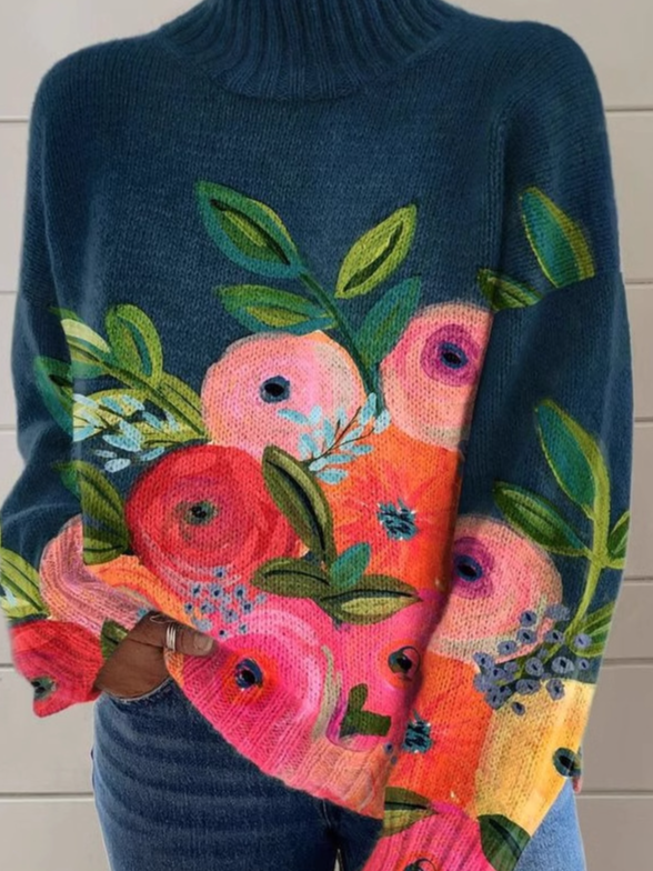 Women's Turtleneck Floral Casual Spring/Fall Long Sleeve Sweatshirt