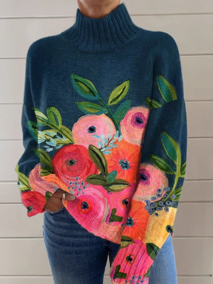 Women's Turtleneck Floral Casual Spring/Fall Long Sleeve Sweatshirt