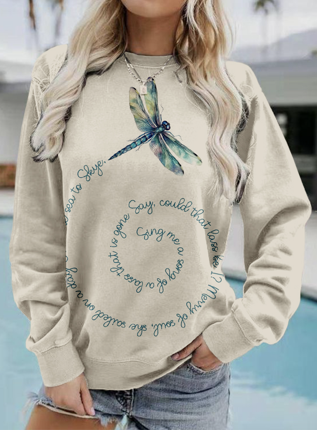 Women's Dragonfly Print Long Sleeve Crew Neck Novelty Sweatshirt