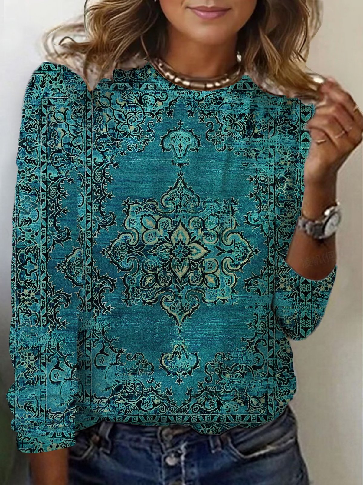 Women's Long Sleeve Tee T-shirt Spring/Fall Ethnic Jersey Crew Neck Holiday Going Out Casual Top