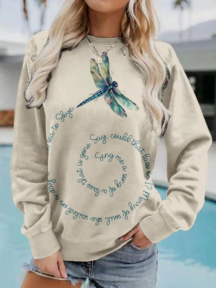 Women's Dragonfly Print Long Sleeve Crew Neck Novelty Sweatshirt