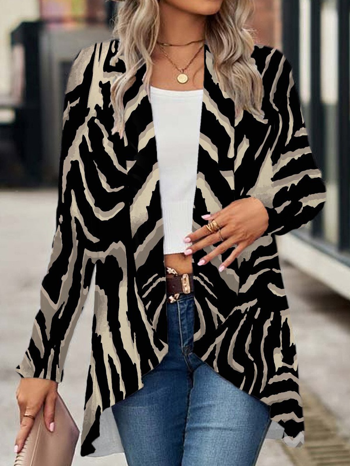 Women's Spring/Fall Outerwear Casual Zebra Jersey Shawl Jacket