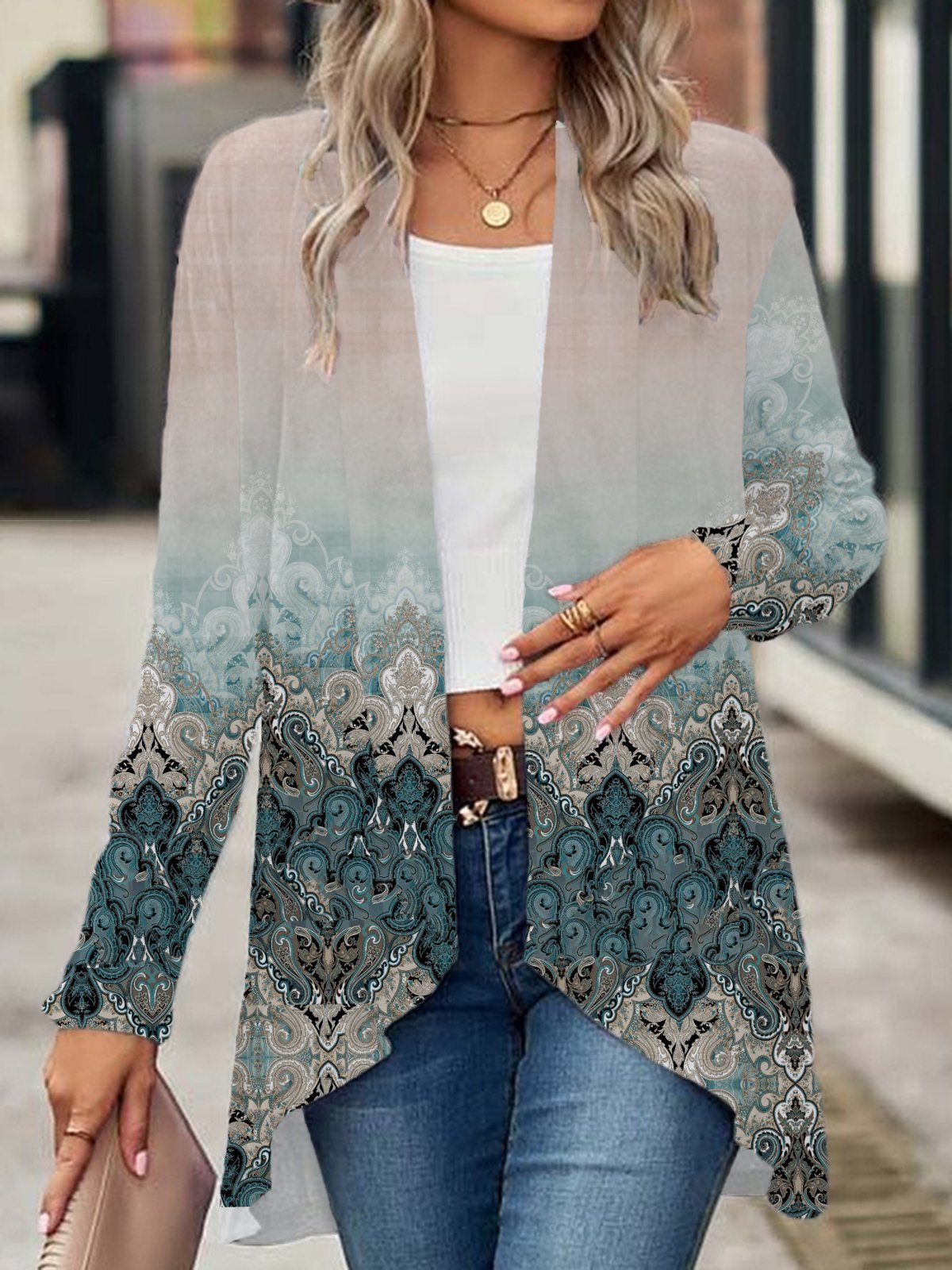 Women's Spring/Fall Outerwear Casual Ethnic Jersey Shawl Jacket