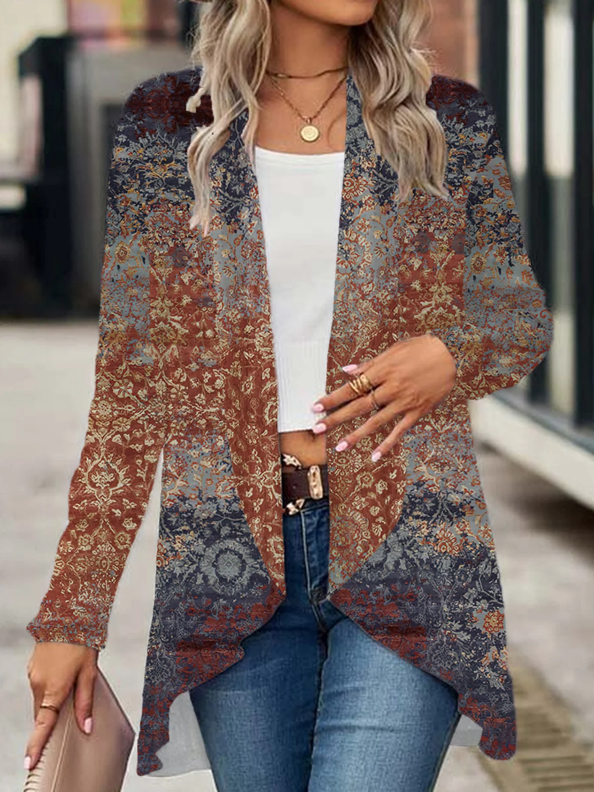 Women's Spring/Fall Outerwear Casual Ethnic Jersey Shawl Jacket