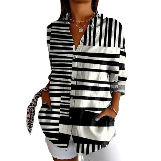 Women's Long Sleeve Shirt Spring/Fall Abstract Shirt Collar Daily Going Out Casual Top