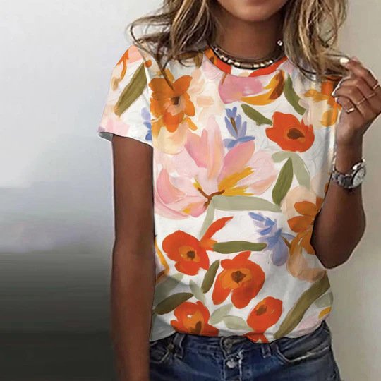 Women's Short Sleeve Tee T-shirt Summer Floral Jersey Crew Neck Daily Going Out Casual Top