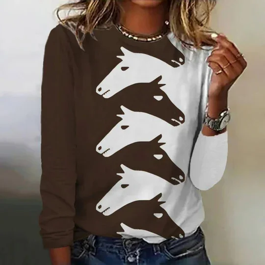 Women's Long Sleeve Tee T-shirt Spring/Fall Horse Jersey Crew Neck Daily Going Out Casual Top