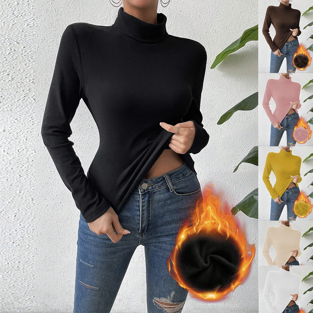 Women's Long Sleeve Tee T-shirt Spring/Fall Plain Knitted Mock Neck Daily Going Out Casual Top