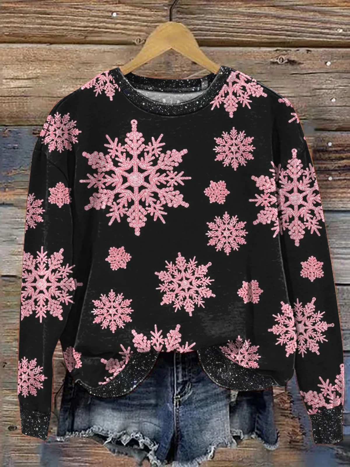 Women's Crew Neck Snowflake Casual Spring/Fall Long Sleeve Sweatshirt