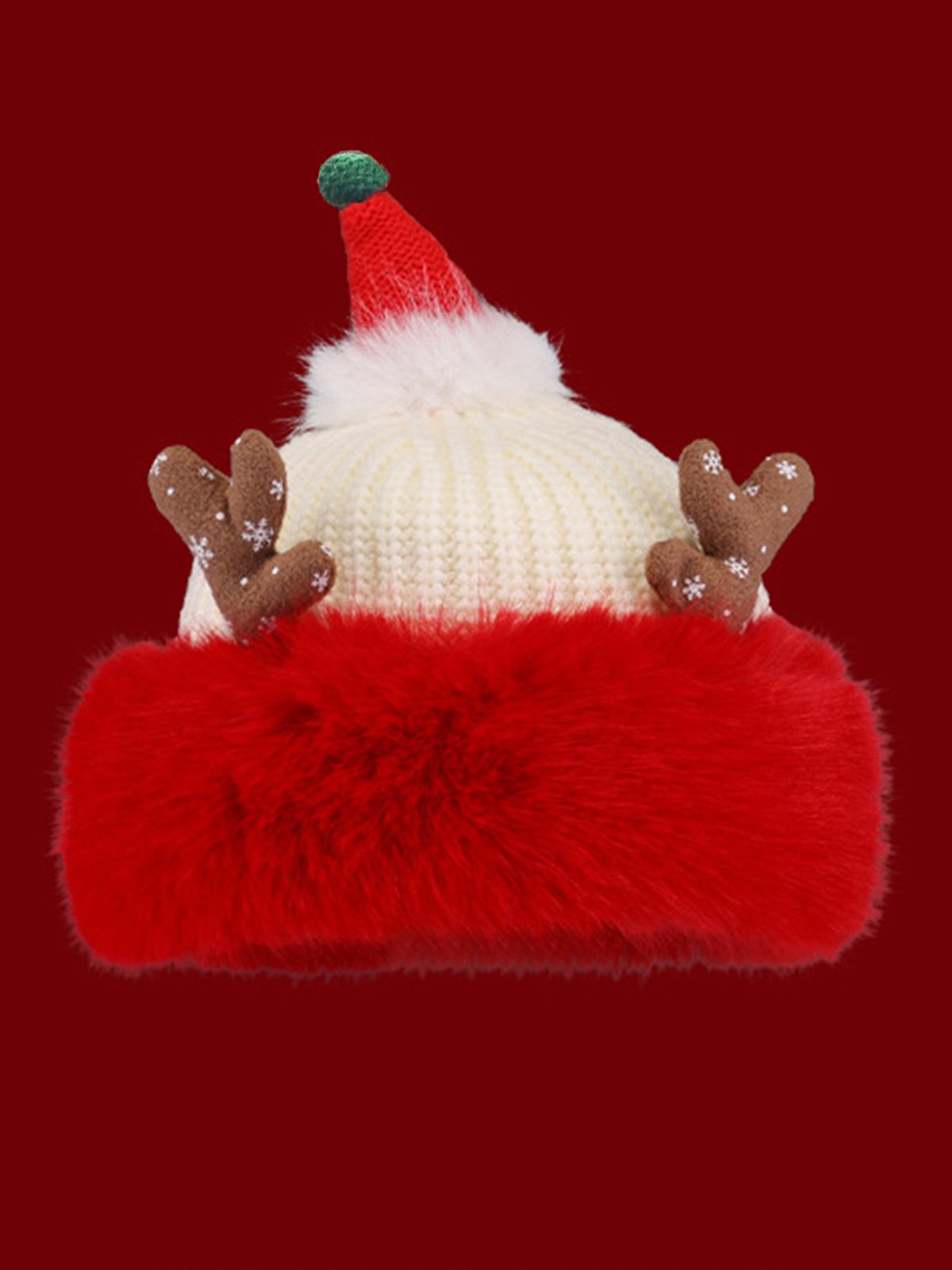 Cute Christmas Antlers Red Plush Hat Women's Winter Warm Thickened Ear Protection Beanie