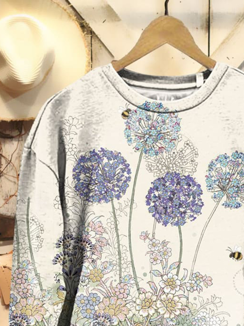 Women's Crew Neck Dandelion Casual Spring/Fall Long Sleeve Sweatshirt